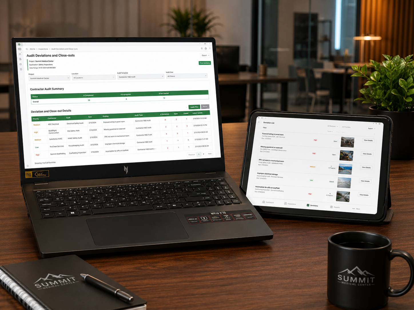 Engage dashboard in a professional office environment